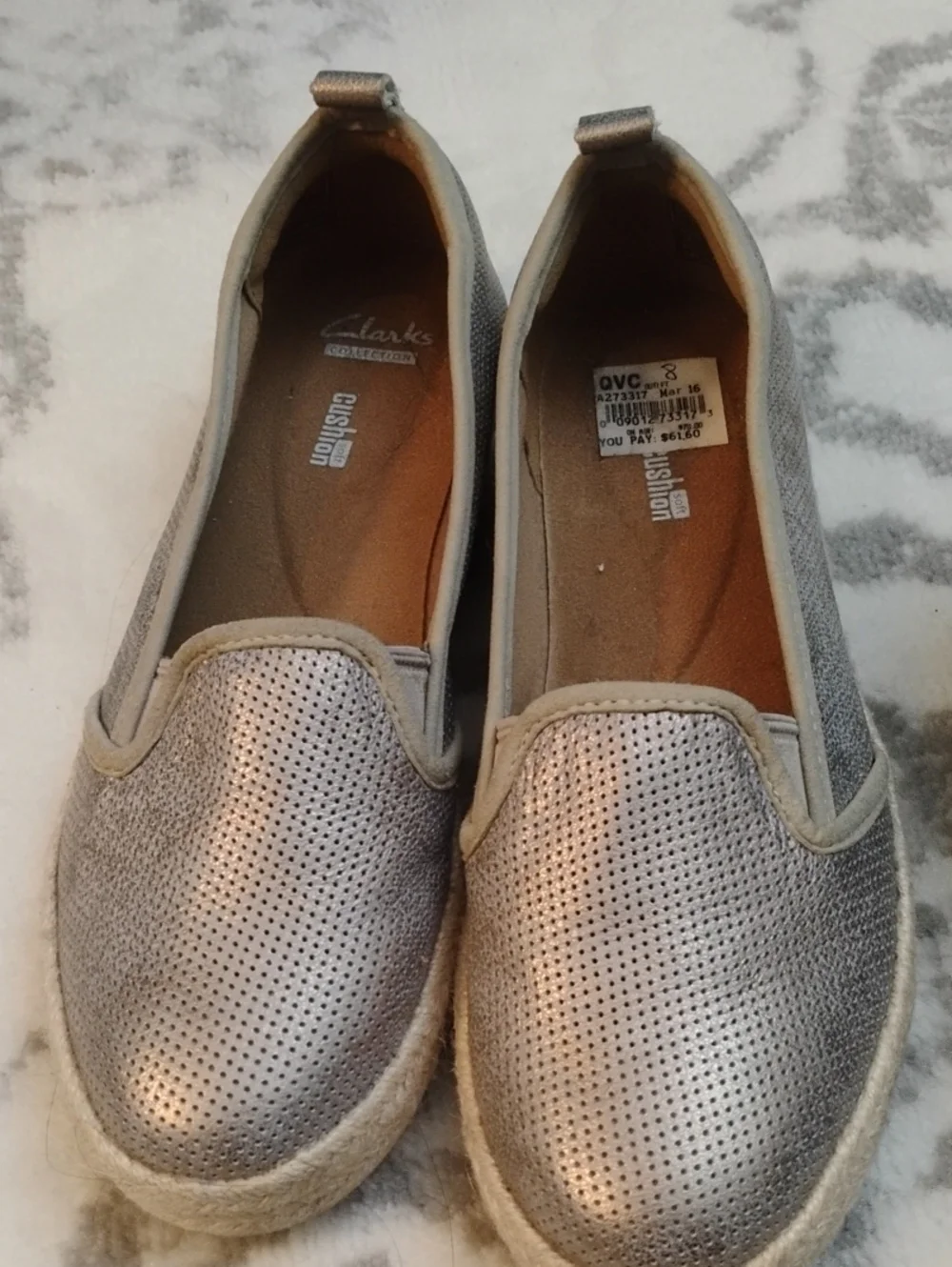 Clarks Metallic Silver Perforated Espadrille Slip-Ons